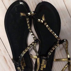 Twiggy London studded Black/Gold sandals,  8 1/2